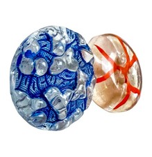 Duo Antique Glass Button Lot Crystal Clear Painted Orange Blue Unique Lacy Lot