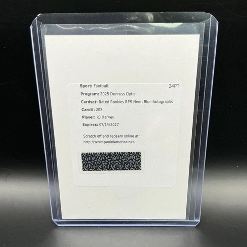 2025 Donruss Optic RJ Harvey Neon Blue (RAW)