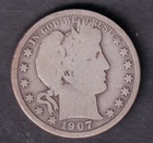USA United States 1907 50c Silver Half Dollar Barber Coin .900 Silver