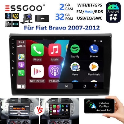 DAB+ Autoradio CarPlay Für Fiat Bravo 2007-2012 Android 14 RDS BT USB 2+32GB KAM