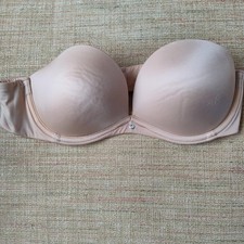 Women's Push Up Bra Beige Padded Underwire Gem Accent Adjustable Strap