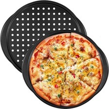 2Pcs Pizza Pans with Holes, 14in Round Tray for Oven, Non-stick Black 