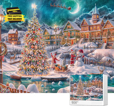 Jigsaw Puzzles for Adults, Christmas Tree Snowman Christmas Eve Night Holiday Im