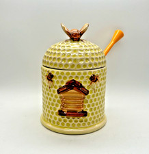 Vintage Josef Originals beehive honey pot with original label stickers