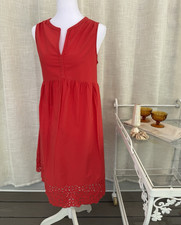 St. John's Bay Red Shift Dress Split Neck Sleeveless Eyelet Hem Cotton S