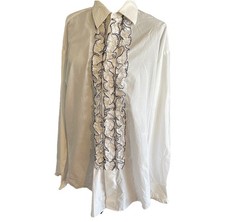 Devin Michaels White Black Trim Ruffled Button Up Tuxedo Shirt Large 34/35