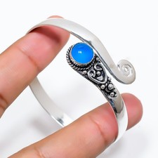 Blue Chalcedony Gemstone 925 Sterling Silver Adjustable Cuff Bracelet For Gift