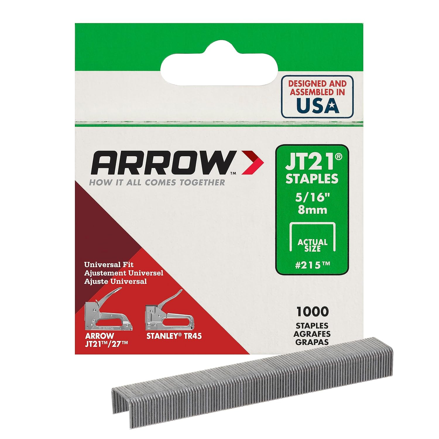 Arrow 215 JT21 Thin Wire Staples for Staple Guns and Staplers, Use for Upholster