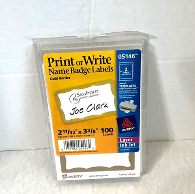 Avery 100 Print or Write Name Badge Labels Golden Border 2 3/4''x 3 3/4'' #05146