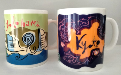 NEW 2 Vintage Starbucks Coffee Mugs RARER Kyoto & Yokohama 2004 & 1999 Editions
