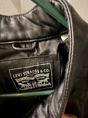 Levi Strauss & Co. Women s Black Leather Biker Jacket Zip Front Stand-Up Collar