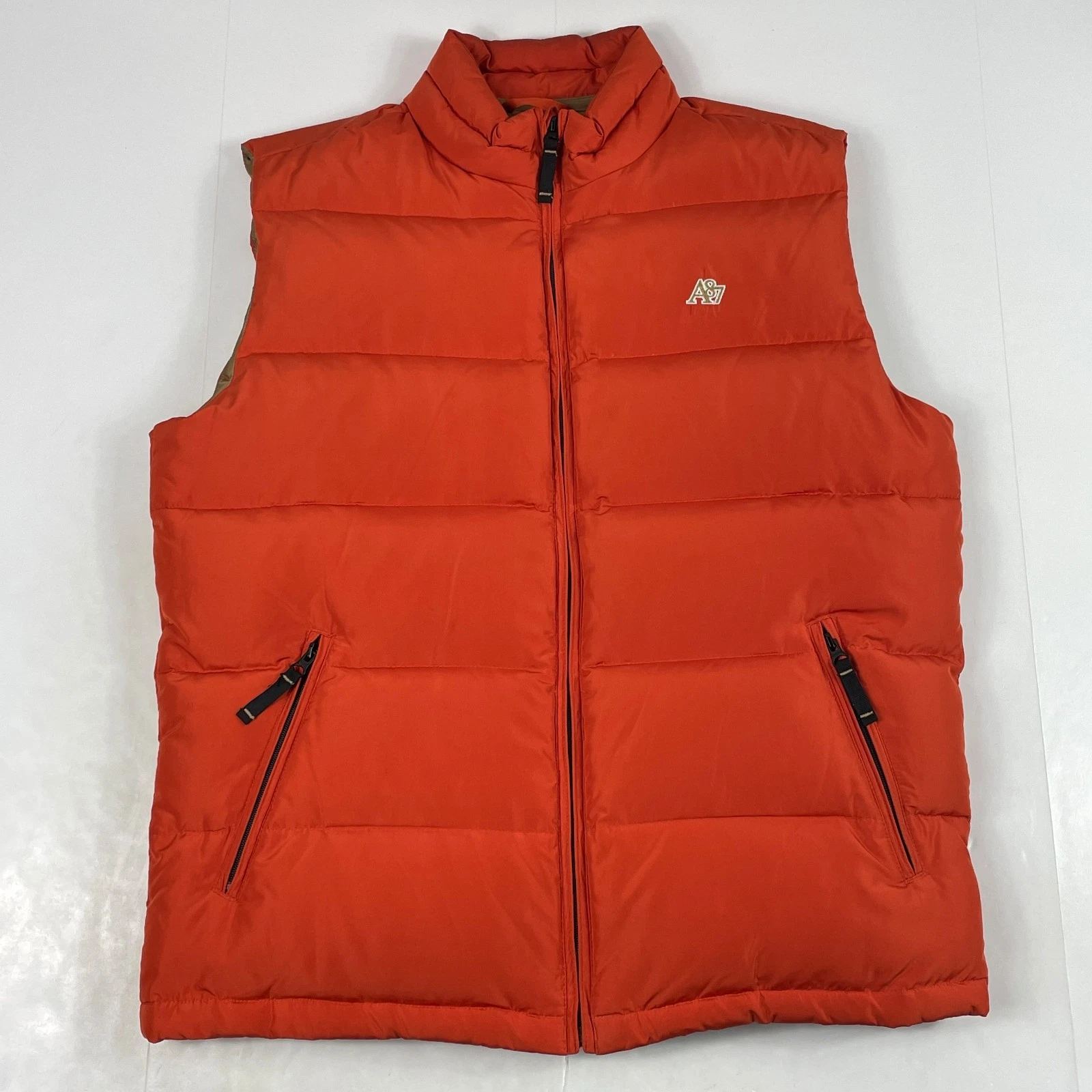 Aeropostale Vest Mens Large Orange Down Puffer Full Zip Hiking Skiing Camping