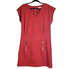 Michael Michael Kors Red Dress Knee Length V Neck Womens 10 Pocket Sleeveless