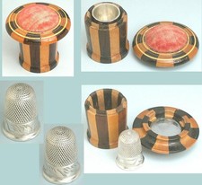 Antique Tunbridge Ware Thimble Case/Pincushion *Sterling Silver Thimble * C1870s