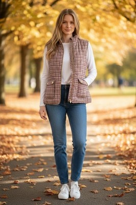 St. John's Bay Womens Petite M NWT Classic Quilted Puffer Vest Plaid Academia