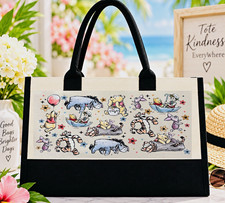 Winnie the Pooh Friends Large Canvas Tote Bag Tigger Eeyore Piglet Cream Black