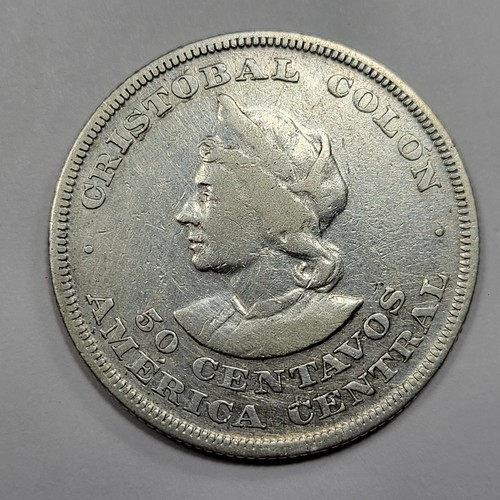 1892 CAM El Salvador Silver 50 Centavos Type 2 Columbus Bust Circulated *V95