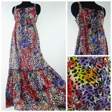 Size 12-14 Vintage F&F Maxi Midi Dress Leopard Print Multicoloured Boho Hippie