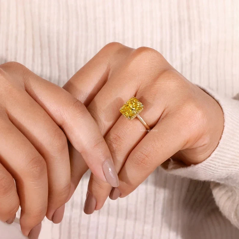 5.15 Ct Radiant Natural Yellow Sapphire & Diamond Wedding 14K Ring Rose Gold 7.5 - Image 4 of 4