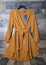 Faux Wrap Dress Tiered Tie Waist Women Small NWT Career Boho Classic Lagom