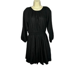 J Crew Palermo Smocked-waist Linen Mini Fit & Flare Dress Black Coastal Beach S