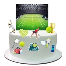 Cake Scene Tennis Court Themed Stand Up Edible Wafer Paper Decorations