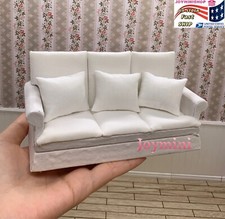 Sillón blanco miniatura 1/12 para casa de muñecas granja sofá doble muebles