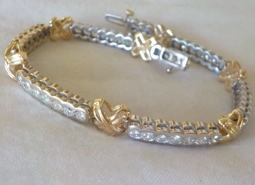 14K White Yellow Gold XO Link Chunky Diamond Bracelet - 16.4 gms, 7.1 in, 3.18ct - Picture 9 of 13