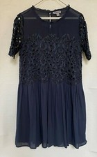 New Chelsea 28 Mid Sleeve Pleated Mesh Lined Mini Dress Navy Blue SZ S