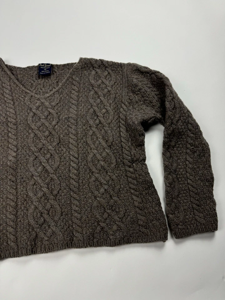 Suéter de pescador Paul James England tejido de lana cuello en V para mujer talla pequeña marrón Foto 4 de 4