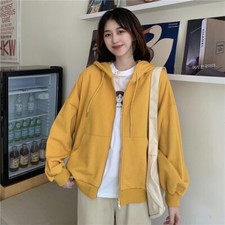 Women Fall/winter Loose Cotton Blend Hood Jacket Zipper Cardigan Casual Zip Coat