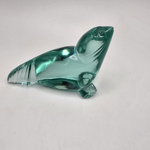 2 Vintage Art Glass Aqua SEAL Animal Figurine Paperweight 3.5 x 2” READ - Picture 4 of 23