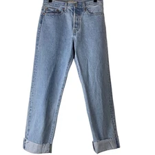 Levis Wedgie Straight Jeans Size 27 Light Wash Denim Cuffed Raw Edge Hem