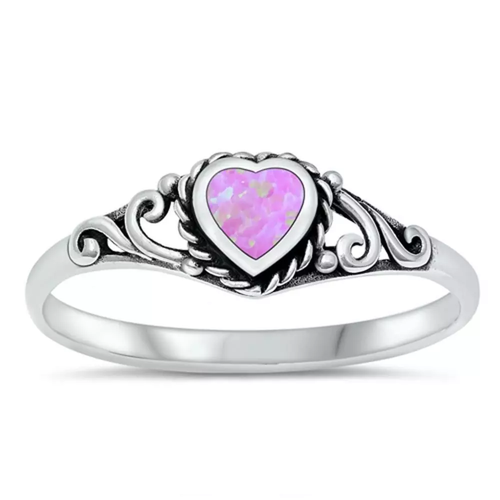 Pink Lab Opal Antiqued Filigree Purity Ring .925 Sterling Silver Band Sizes 3 10