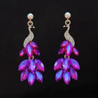 Women's Rose Pink Crystal Rhinestone Peacock Animal Drop Dangle Earrings