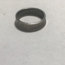 BRITISH ONE SHILLING 1950s-60s HANDCRAFTED COIN RING SIZE 6.5-12