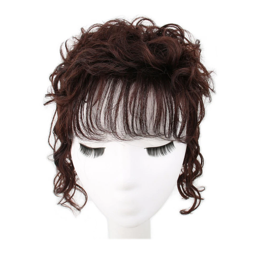 Clip de pelo 100 % humano en peluca rizada toupee para mujer pieza superior + flequillo Foto 3 de 4