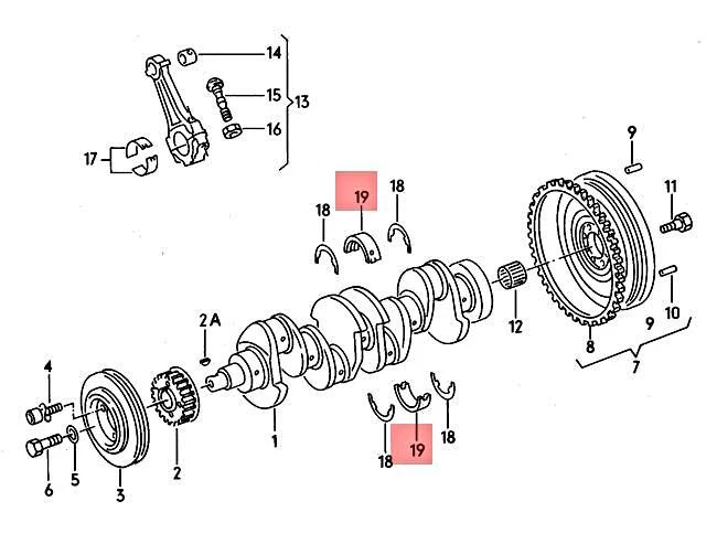 Juego de rodamientos de cigüeñal originales VW AUDI SEAT Caddy Clásico Jetta 068198497 Foto 2 de 2