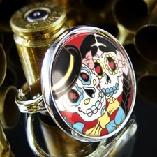 Bride  Groom Ring - Sugar Skull Day of the Dead Wedding Silver Handmade Jewelry