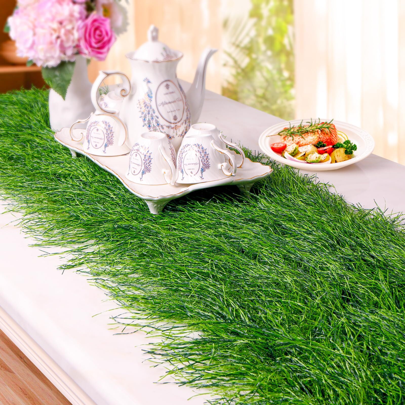 Synthetic Thatch Grass Table Runner for Natural Decorative Table Accents