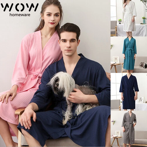 Mens Womens Summer Lightweight Waffle Bath Robe Dressing Gown Robe