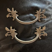 Two 2 Vintage French Provincial Victorian Antique Metal Drawer Pull Knob  Handle