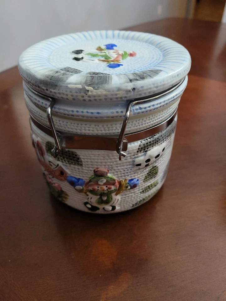 Snowman Textured Hinged 5" Cookie Jar and Locking Lid Coffee Tea Canister - Image 3 of 4