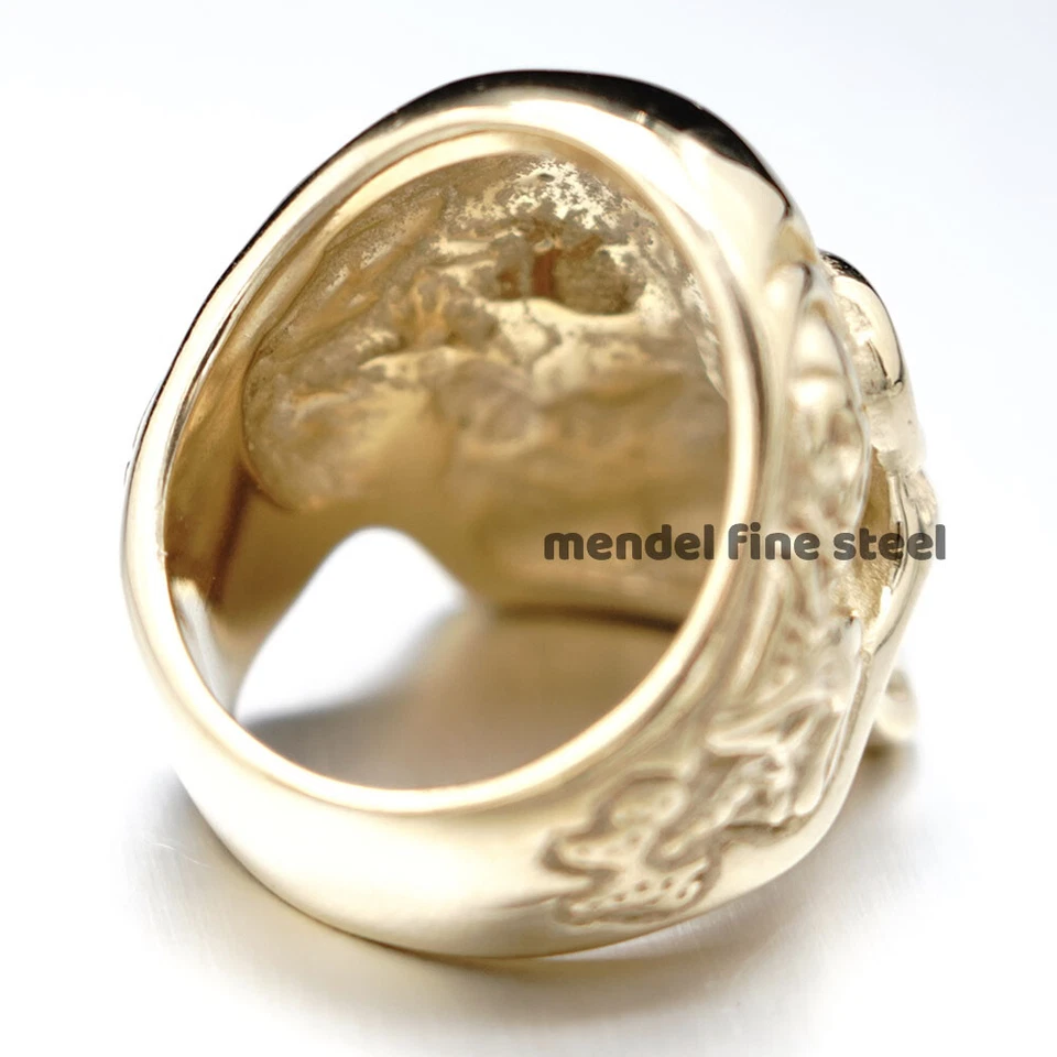 Anillo calavera de motociclista gótico de acero inoxidable negro enchapado en oro MENDEL para hombre talla 7-15 Foto 4 de 4