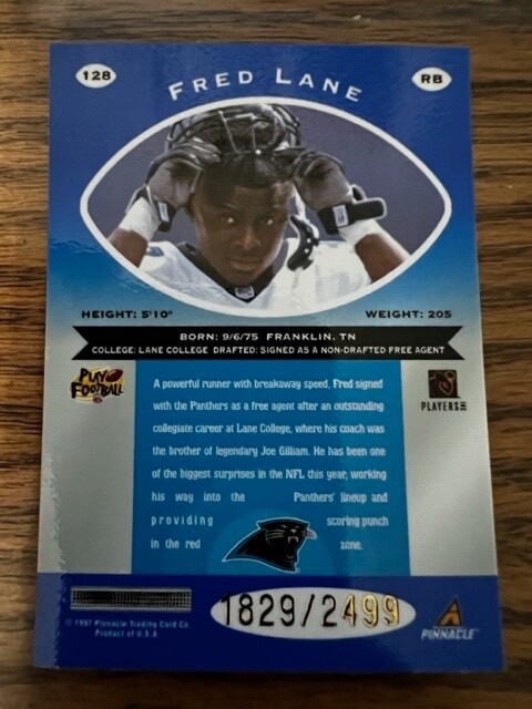 1997 Pinnacle Totally Certified - Fred Lane #128 Platinum