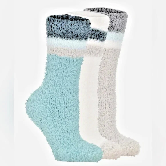 Lemon Women's Fuzzy and Warm Crew Socks Size 5-9.5 (Pack - 6) Blue/Grey/White - Image 2 of 2