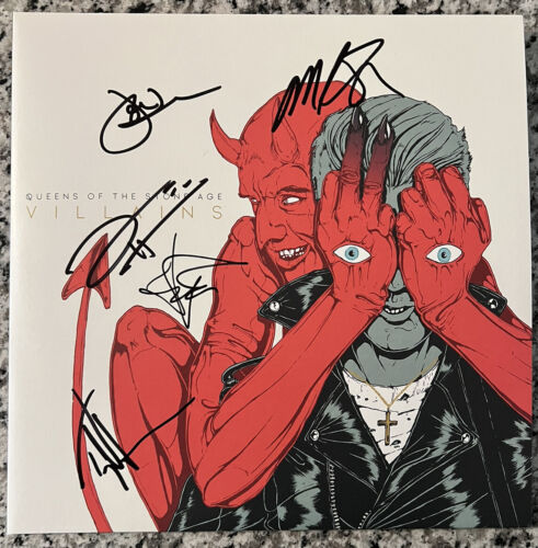 QUEENS OF THE STONE AGE SIGNED VILLAINS ALBUM VINYL FULL BAND AUTOGRAPH COA - Picture 1 of 3