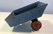 VINTAGE PRESSED STEEL BLUE TOY WAGON TRAILER 5 1/2" LONG