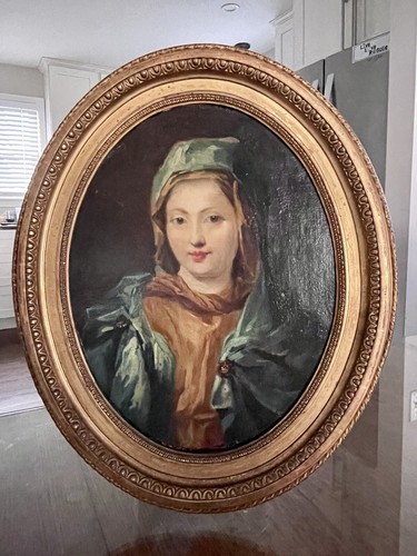 18th Century Circle PORTRAIT OF A WOMAN by Camauër? Oil PARIS French School Oval