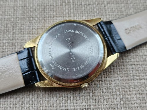 Fashion Wristwatch Gold Tone Case Black Leather Strap Analog Quartz Unisex Watch - Picture 8 of 13
